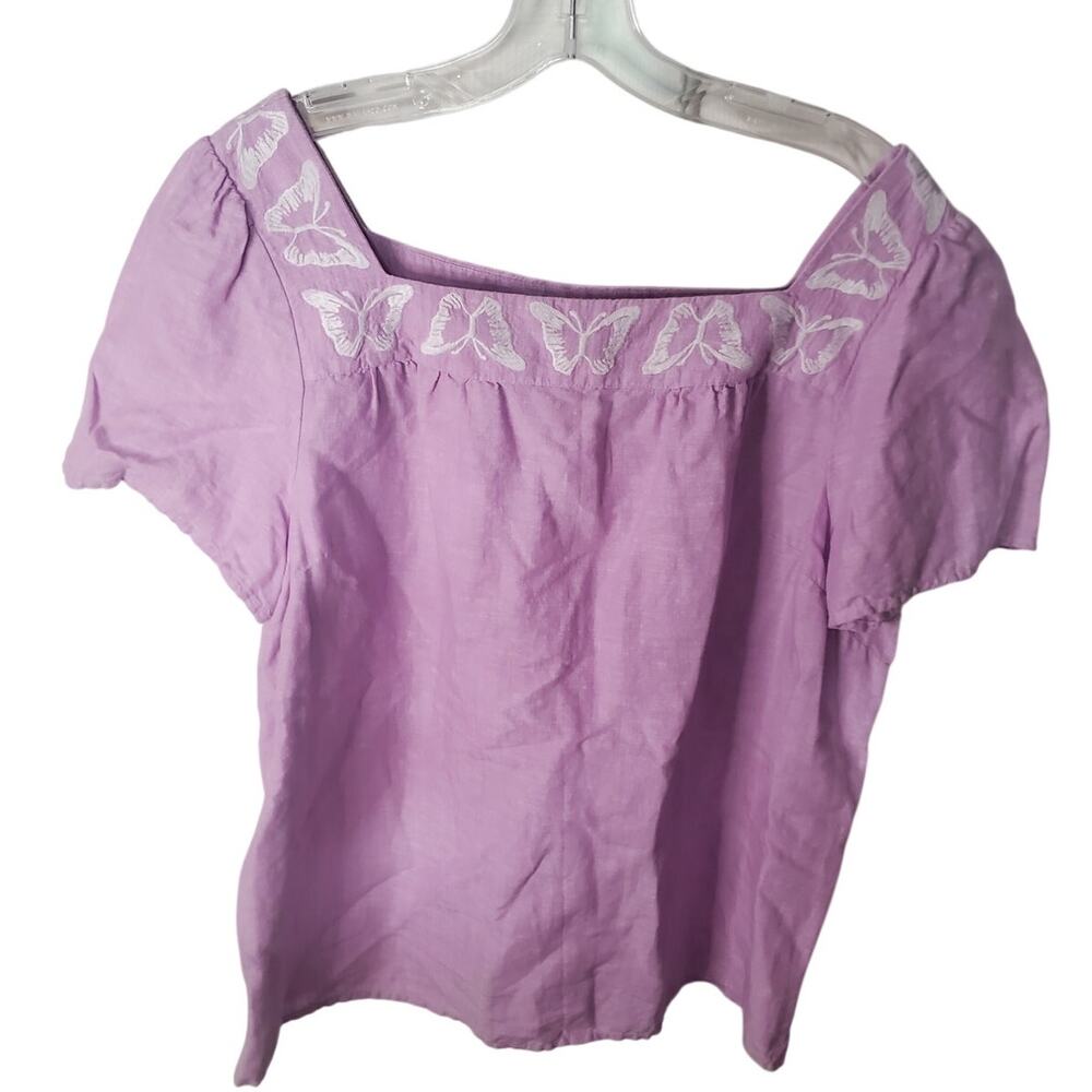 Talbots Lilac Linen/Cotton Blend Square Neck Butterfly Top, XLP
